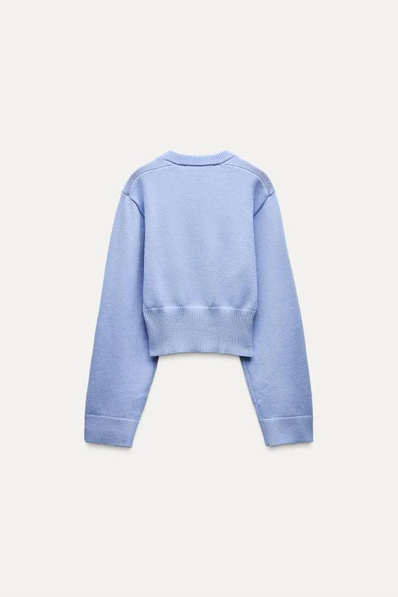 Cropped Knit Sweater with Wide Sleeves