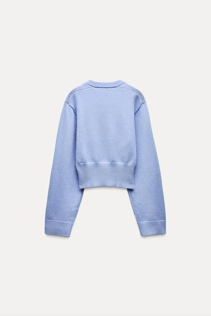 Cropped Knit Sweater with Wide Sleeves