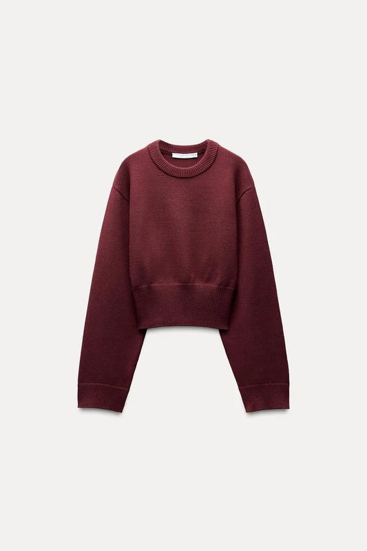 Cropped Knit Sweater with Wide Sleeves