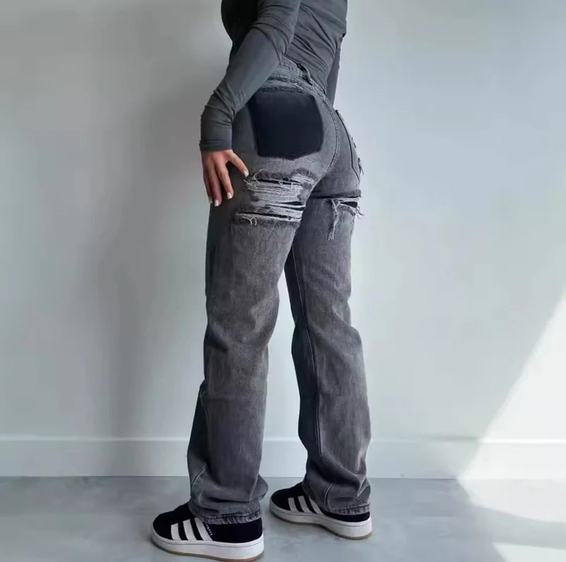 RIPPED STRAIGHT LEG JEANS