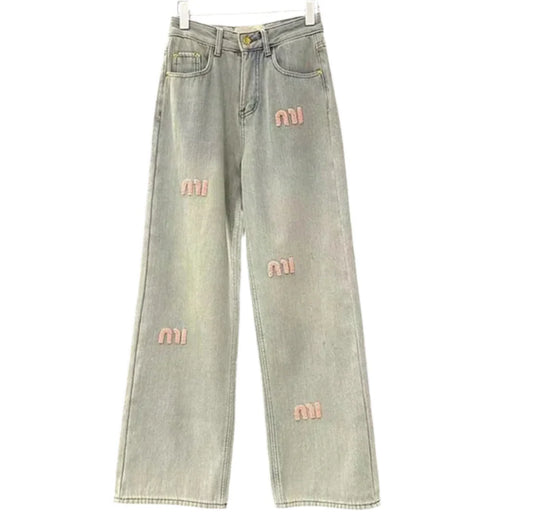 MIU MIU JEANS PINK LETTERS